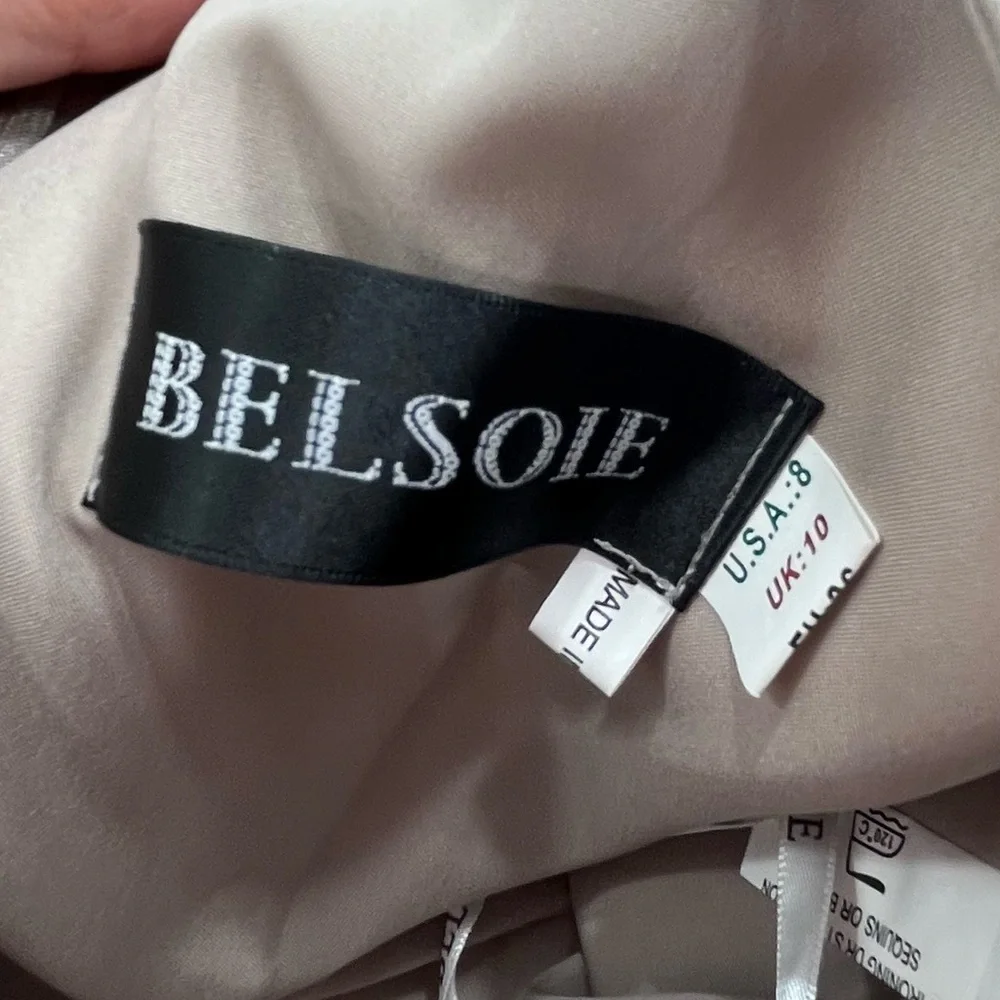 🤍✨ NWT Belsoie Taupe Formal Gown – Size 8 💍👗 - Picture 9 of 9